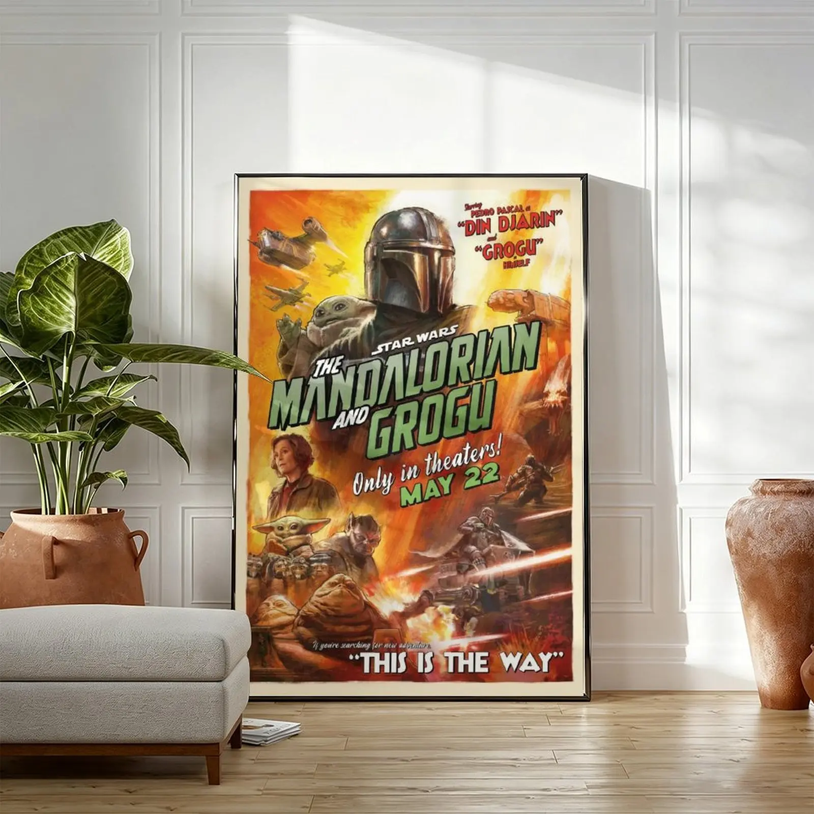Retro Sci-Fi Movie Poster - Artistic Vintage Space Warrior and Alien Baby Wall Art, Cinematic Galaxy Adventure Print for Home, Room Decoration