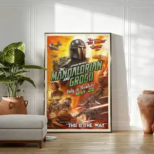 Retro Sci-Fi Movie Poster - Vintage Space Warrior and Alien Baby Wall Art, Cinematic Galaxy Adventure Print for Room Decor