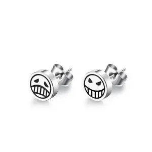 Titanium Steel Ace Earrings Japanese Vintage Anime Flame Fist Smile Cry Face Ear Cuffs Unisex Pirate Fans Jewelry for Students