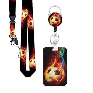 Flame Soccer ID Badge Clip Set, Stretchable Badge Reel, Coach Badge Holder, Keychain Backpack Strap, Office Card Protector, Gift for Football Lovers