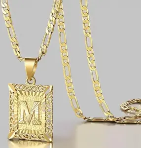 Gold letter M necklace, letter personality square pendant NK chain, fashionable gold-plated hip-hop jewelry, perfect gift for men and women