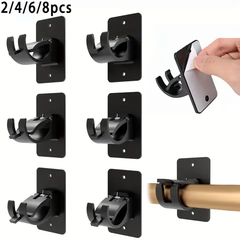 Self-Adhesive Curtain Rod Bracket, Universal Plastic Window Frame Holder, No Drilling Required, Suitable for Bathroom Bedroom Kitchen Living Room