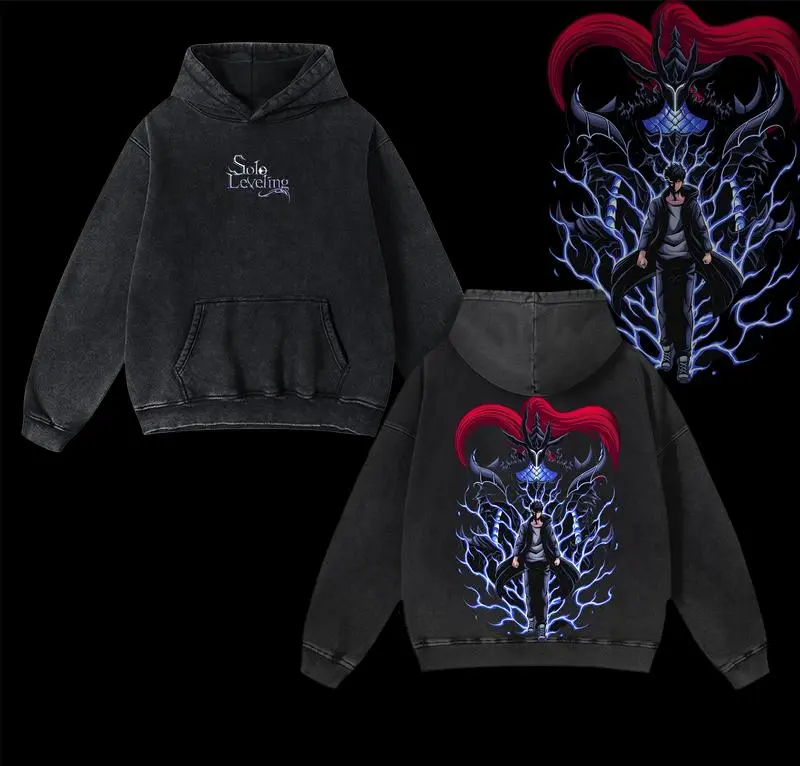 Sung Jin Woo x Igris - Solo Leveling Hoodie, Anime Hoodie Oversize, Anime Manga, Anime Streetwear, Manhwa Merch, Graphic Hoodies, Menswear, Men Women