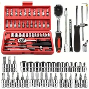 Egofine 46-Piece 1/4 Inch Drive Socket & Ratchet Wrench Set, Metric Bit Socket Set with Extension Bars, Portable Storage Case, Complete Repair Tool Kit for Auto Repair & Household Maintenance