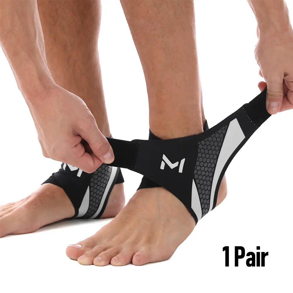 Adults' Pair Pack Knit Fabric Ankle Compression Sleeves - Ankle Compression Cuff, Athletic Adjustment Brace Protective Gear with 8-Shaped Adjustable Straps for Pressure Control, Breathable, Moisture-Absorbent, Prop 65 Safe, for Running, Hiking