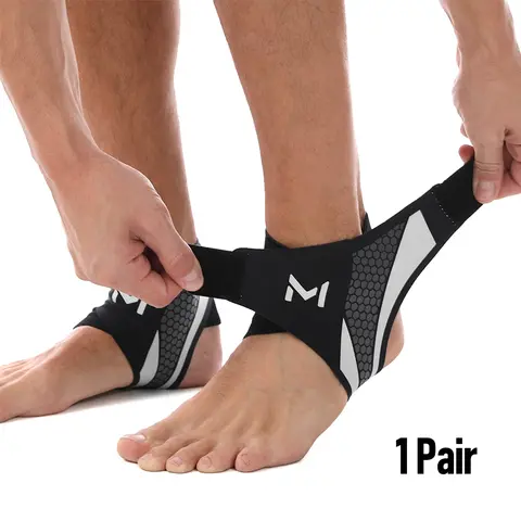 Pair Pack Knit Fabric Ankle Protective Compression Sleeves - Ankle Support Gear with 8-Shaped Adjustable Straps to Dial in Pressure, Breathable, Moisture-Absorbent, Prop 65 Safe, Built for Running and Hiking