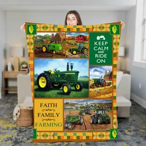 Modern Style Tractors Fleece Sherpa Christmas Blanket for Cozy Sleep - Soft and Cooling Blanket for Son, Grandson