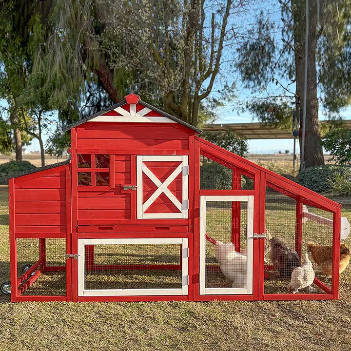 Aivituvin-AIR32 Sturdy Wood Outdoor All-Seasons Enclosed Movable Chicken Tractor Cage with Accessories, Wheels, 2 Nesting Boxes, Vents, Convenient Pull-Out Tray, 17.1ft² for 2-3 Egg-Laying Chickens, Water-Resistant Asphalt Roof for Backyard Homestead Use,