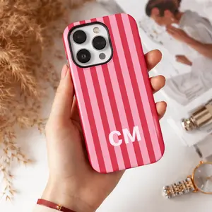 Custom Monogram Phone Case Personalized Stripes Aesthetic Shadow Initials Phone Cover For Ipone 17 16 15 14 13 12 11 Pro ProMax Plus  Air Series