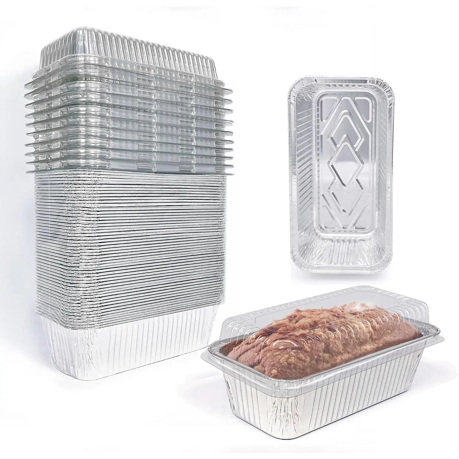 Disposable Loaf Pans with Lids, 50 Pack, 8.5x4.5" Bread Pans,  Storage Containers, Heavy-duty 2lb Aluminum Loaf Pans, Pastry Boxes,  for Baking Storing and Street  Takeout
