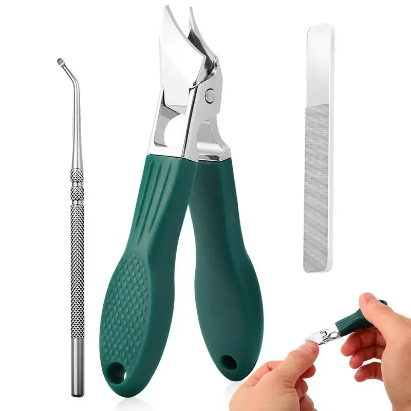 Professional 3PCS Nail Clipper Set with 25° Beveled Edge & Splashproof Design, Stainless Steel Pedicure Tools for Thick Nails, Ingrown Toenail Lifter & Nail File for Home Travel