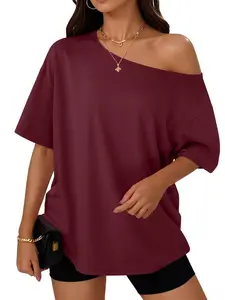 Women's Off-Shoulder Loose Short-Sleeve Solid T-Shirt, Casual & Stylish Fashion for Spring & Summer 2026, Perfect for Daily Wear, Top, Womenswear