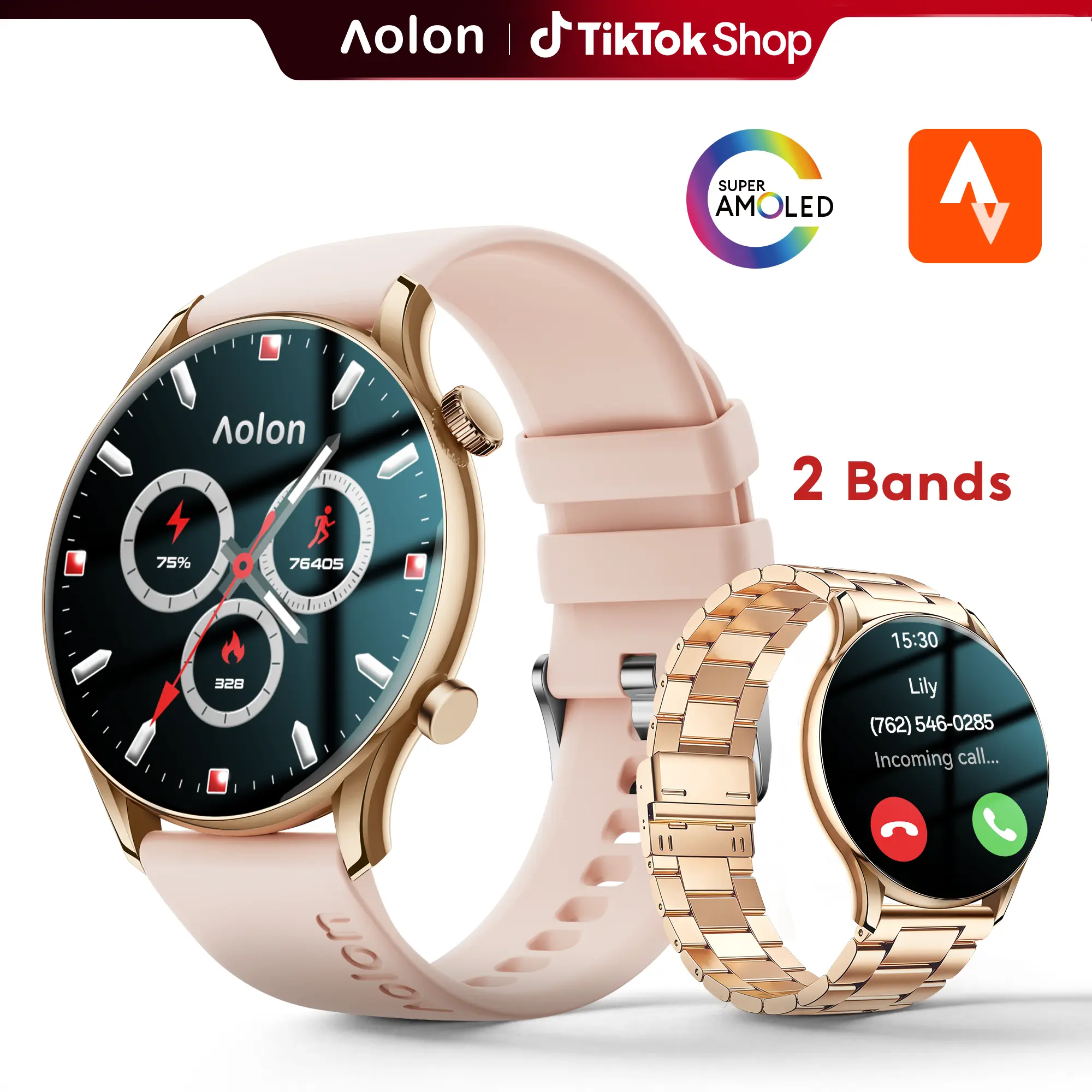 Aolon GTR3 Women's Smartwatch - 1.43" AMOLED Display, AOD, Bluetooth Calling, Health Tracking, DIY Faces, 110+ Sports Modes, IP68 Water Resistant, 120-Hour Battery, Fast Charging, Silicone & Alloy Devices, iOS & Android#sohochic#tiktokshopstockup