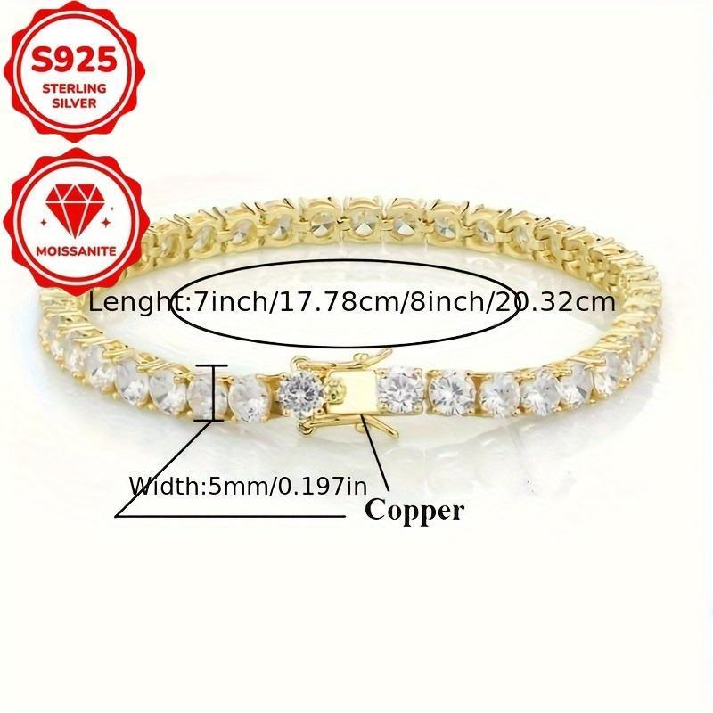 925 Moissanite Tennis Bracelet, Sparkling Synthetic Zirconia- Unisex Luxury Jewelry, Durable Christmas Birthday And Special Occasion Gift, High-Quality Additions, Best Christmas Choice, Vacation Additions Jewelry, Daily Wear Bracelet