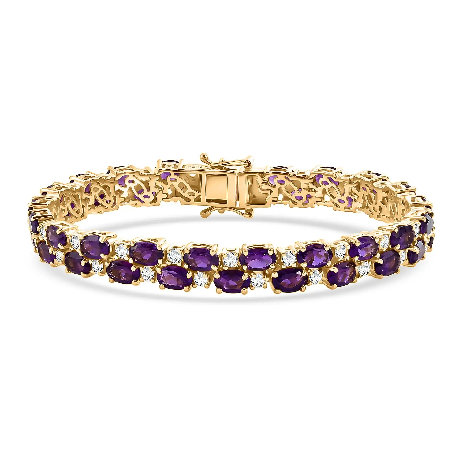 EverTrue African Amethyst, White Topaz Bracelet in 18K YG Plated (7.25 In) 20.20 ctw