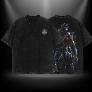 Orion Pax Transform the last knight Double Printed Oversize Lightweight Acid Washed Tee TV Series Graphic Top Cotton Streetwear T-Shirt boys merch Men's Regular Fit Floral Print Tee washed  streetwear