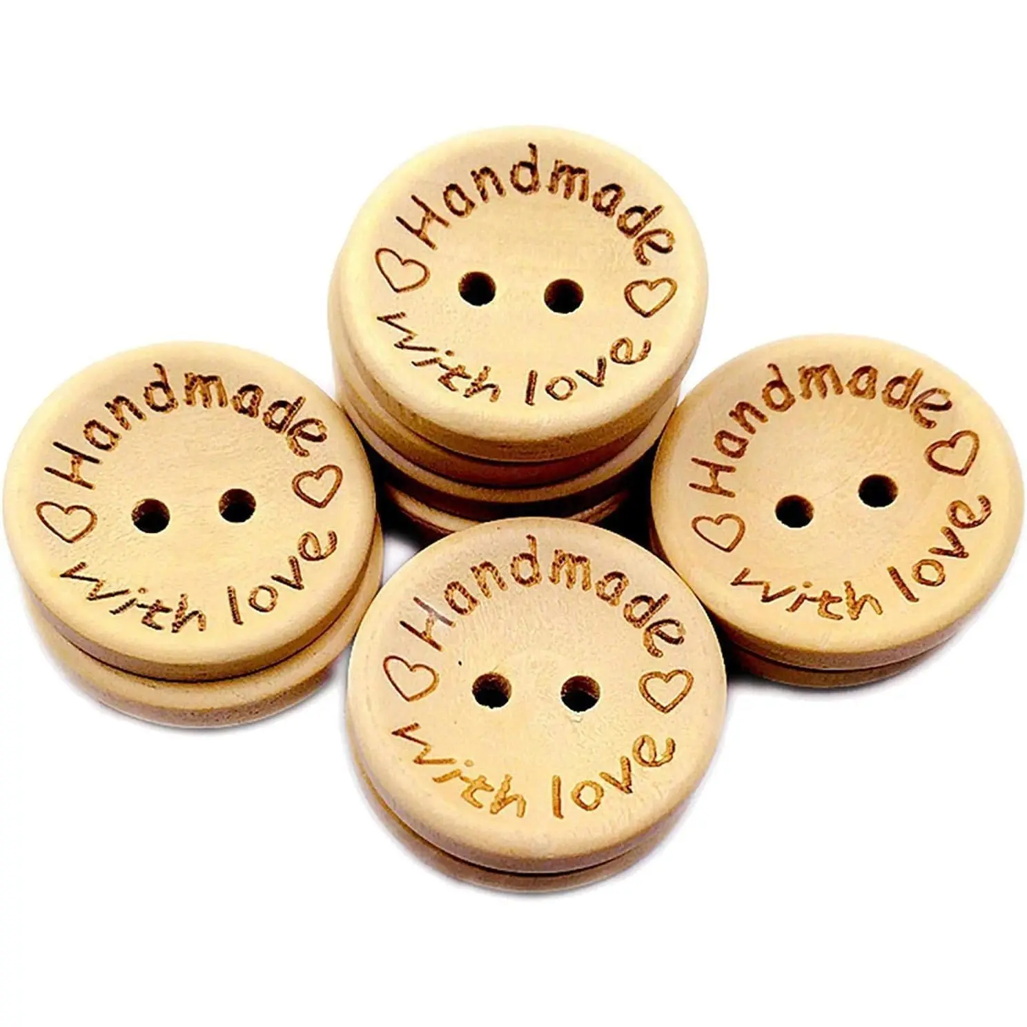 50 count Buttons Round 2 Holes  with Love Letter Wooden Button DIY Sewing Decor - 25mm Supplies
