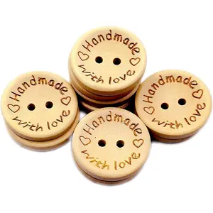 50 count Buttons Round 2 Holes  with Love Letter Wooden Button DIY Sewing Decor - 25mm Supplies