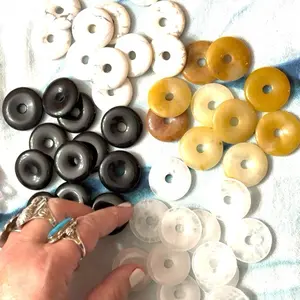 Donut Pi Circle 30mm Pocket Crystal Set of 4 - Clear Quartz and Black Onyx and Golden Healer and Howlite