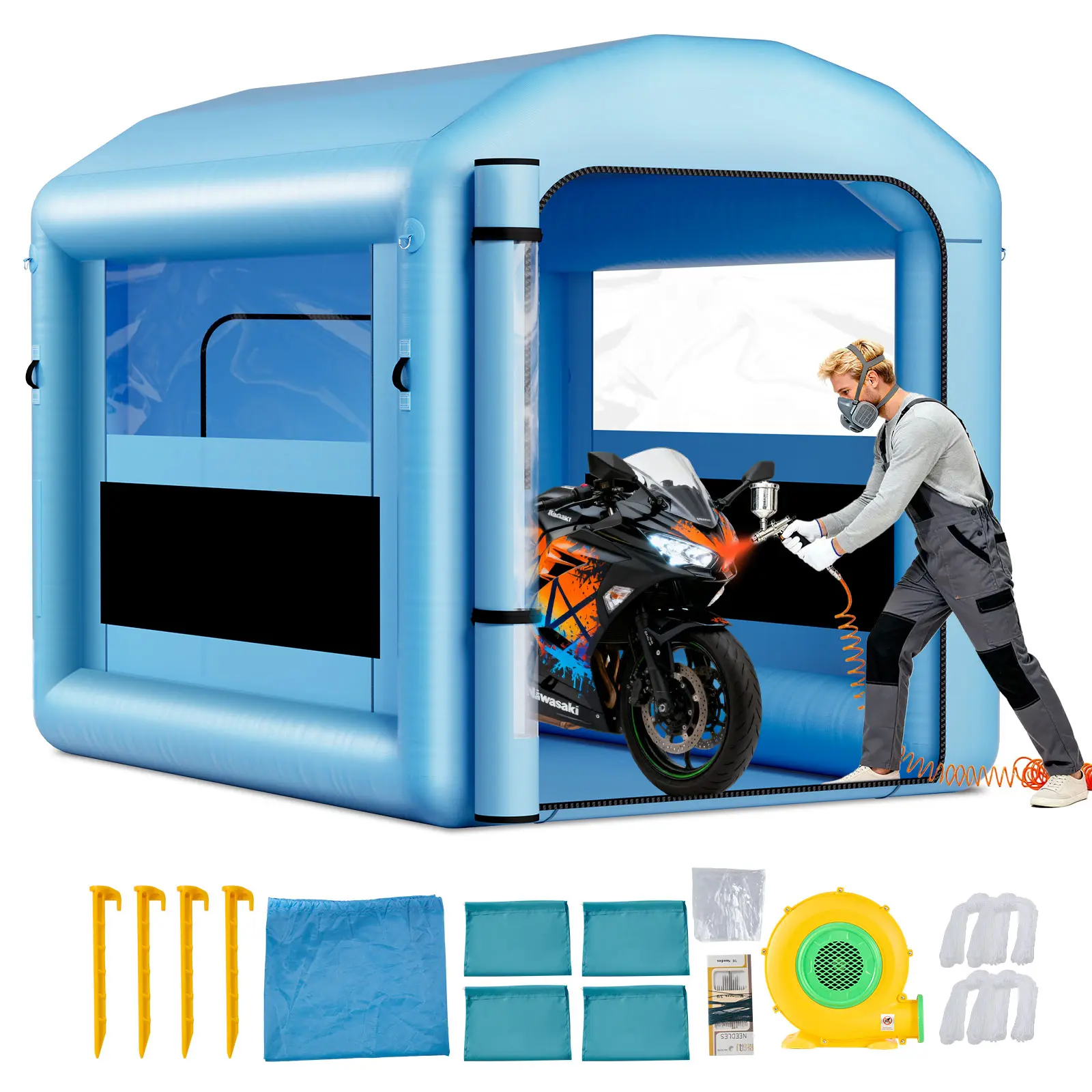 VEVOR Portable Inflatable Painting Booth, 9.84x8.2x8.2 ft, Round Roof Model with 550W Blower Power, Air Filter System, for Bicycle, Motorcycle Painting (Art Supplies)