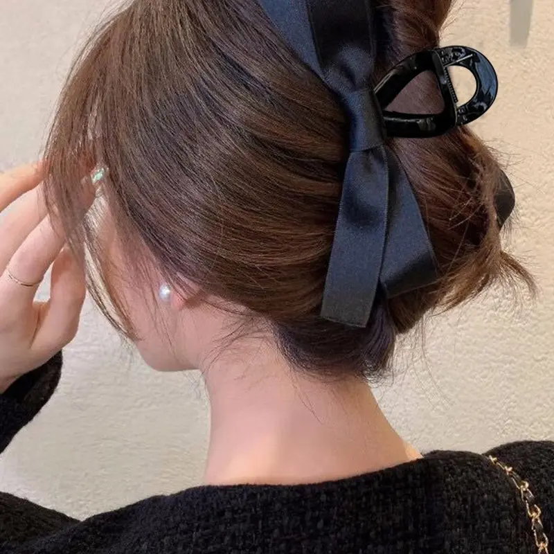 Solid Color Big Bow Decor Hair Claw for Women, High-end Fashion Shark Clip, Clip In Claw, Elegant All-match Fashion Hair Accessories for Daily Wear, Hairclip