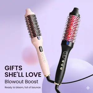 Blowout Boost Ionic Thermal Brush 1 1/2 Inch with LED Display, 320 ℉ -410 ℉   for Different Hair Types, 110-240V Universal Voltage