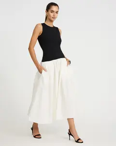 Express Color Block Mixed Media Crew Neck Drop Waist Maxi Dress with Pockets