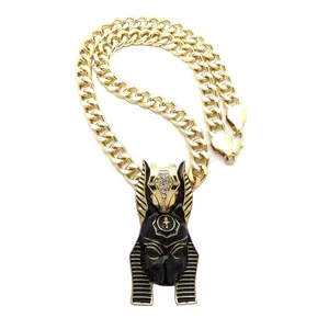 Egyptian God Anubis Pendant & 10mm 16" 18" 20" 24" 30" Cuban Chain Gold Silver Plated Hip Hop Necklace Jewelry