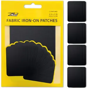 Fabric Iron-on Patches Inside & Outside  Glue  Cotton Black Repair Decorating Kit 12 count Size 3" by 4-1/4" (7.5 cm x 10.5 cm)