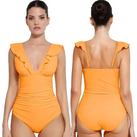 FeelinGirl Women's Smart  Shapewear Swimsuit Womenswear Spandex Basic  panty   Sleeveless neckline ruffled edge design dealsforyoudays