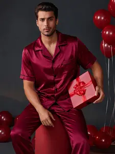 Men's Pajama Set, Short Sleeve Long Pants Button Front Cardigan, Colorblock Trim Design, Summer Comfort Sleepwear, Ideal Gift Choice