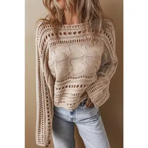 Gray Hollow-out Cable Knit Cropped Sweater