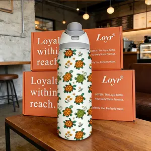 Loyr 32oz Dual-Drink Water Bottle, Vacuum Insulated Flask, Colorful Turtle Pattern Large Capacity Leakproof Insulated Cup, Stainless Steel Portable Sports Flask for Men Women