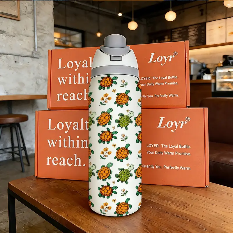 Loyr 32oz Dual-Drink Water Bottle, Vacuum Insulated Flask, Colorful Turtle Pattern Large Capacity Leakproof Insulated Cup, Stainless Steel Portable Sports Flask, Insulated Travel Drinkware for Men Women, Flask Water Bottles