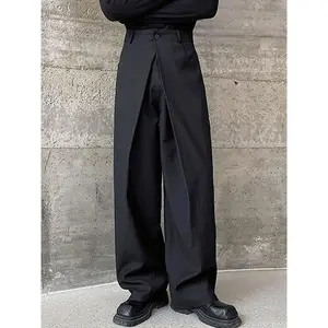 Fashion Men Zipper Pleated Loose Palazzo Trousers Bottoms Formal Work Long PantsRAIMENTRY