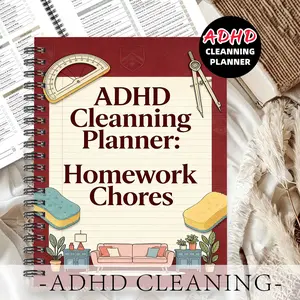 1pc ADHD Cleaning Planner Themed Subject Notebook, Shield Assignment Style - for Housewives, with Protractor, Sponge, and Pink Sofa Patterns. Plan Study Break Cleaning. Cleaning Notebook for Between Assignments, Schedule Planner. 5.5x8.3 Inch Notebook