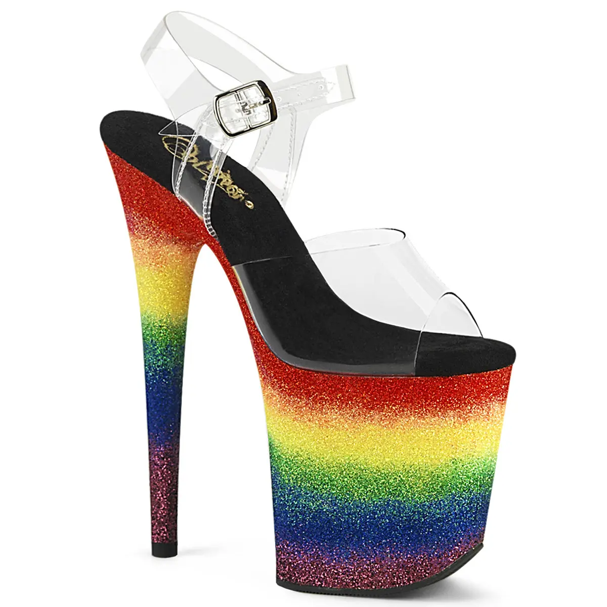 Women's Fashion Heeled Platform Shoes - Stylish 8" Heel 4" Platform Rainbow Glitter Ankle Strap Sandals, Footwear
