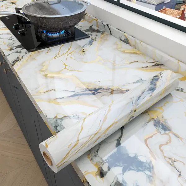 Marble Look Self-Adhesive Contact Paper - 23.62 in x 118.11 in Vinyl Wrap, Heat Resistant, Oil Resistant, Waterproof, Easy-Remove, Protects Surfaces, fyt-jxzy Decorative Sticker for Kitchen Countertops DIY Home Renovation, Contact Paper Furniture Stickers