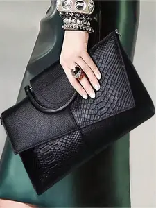 Women's Woven Leather Crossbody Bag Fashion Trendy Versatile Handbag with Crocodile Pattern Luxury Personality Clutch Pu Leather Crossbody Crossbody Clutch Purse