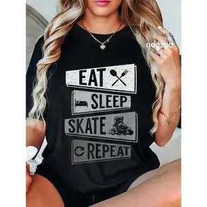 100% Cotton Girls Funny Roller Skating Eat Sleep Skate Repeat T-Shirt
