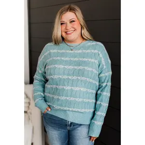 Show Me Off Striped Knit Sweater- Dusty Teal