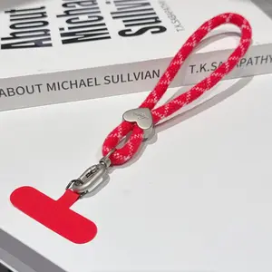 [Longsheng] ins style short color plush braided mobile phone case lanyard universal keychain ccd braided camera lanyard wristband