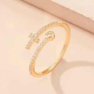 Cubic Zirconia Copper Heart and Cross Ring for Women, 1PC, Daily Wear, Non-Flammable Design