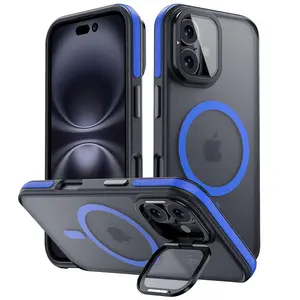Moupiro for iPhone 16 Case [Compatible with MagSafe][Built-in Stand Phone Case] Full Camera protetction for iPhone 16 Phone Case 6.1 inch，Blue