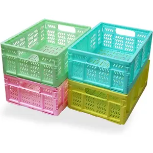 20L 4Pack Mix Colors Collapsible Folding Plastic Storage Crates Organizer for Home Office and Outdoor Use
