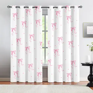 Pink Bow Curtains,Curtains for Living Room,Coquette Aesthetic Curtains,White & Pink Polka Dot Window Curtains,Cute Bedroom Curtains for Teen Girls,Decorative Shower Curtain Option,Dorm & Nursery Light-Filtering Drapes,Home Decoration Curtain