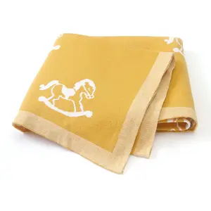 Mimixiong Baby Blanket 100% Cotton Super Soft Newborn Swaddle Wrap with Cute Horse Pattern for Cozy Sleep