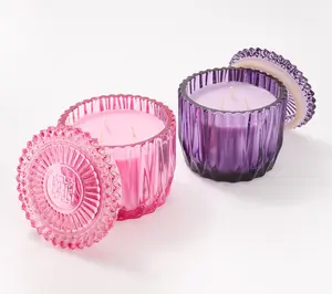 HomeWorx by Slatkin + Co. S/2 14oz Faceted Glass Candles