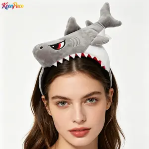 Cartoon Shark Plush Animal Headband, Kawaii Elastic Face Wash Hair Hoop For Adults And Kids, Soft Fluffy Spa Makeup Hair Accessory For Skincare Selfie Themed Party And Daily Casual Use