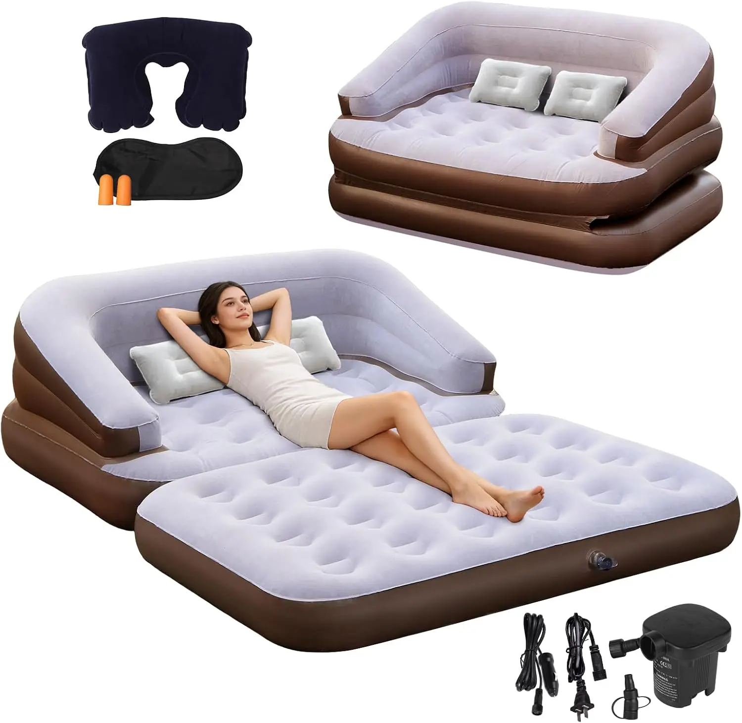Full Size Inflatable Sofa Bed with Air Pump | 2-in-1 Portable Blow-Up Air Couch,Inflatable Couch Bed and Folding Air Mattress for Home,Camping,and Guests